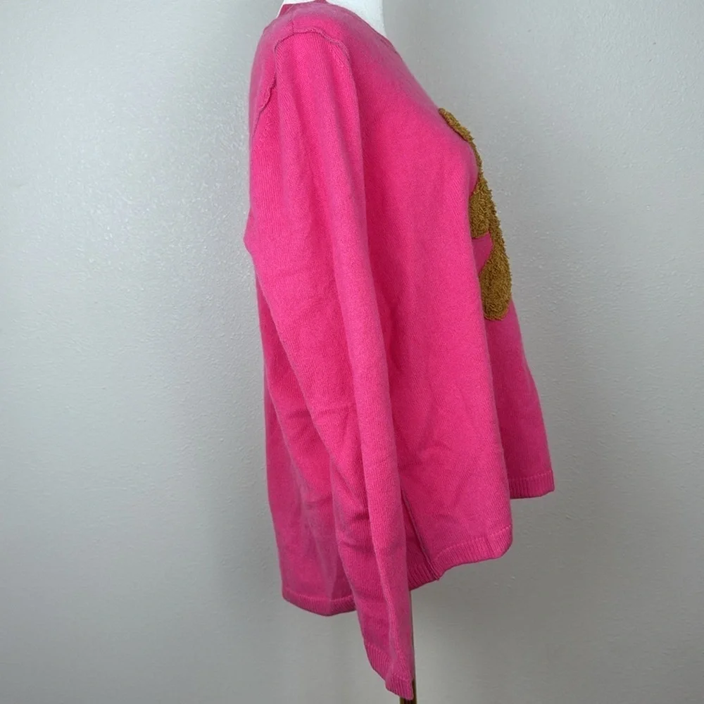 Lisa Todd Teddy Bear Graphic Intarsia Cashmere Sweater – Bright Pink – Size XL